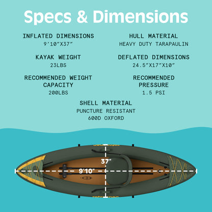 Retrospec Coaster inflatable kayak, single/tandem options, portable, pump, paddle, carry bag