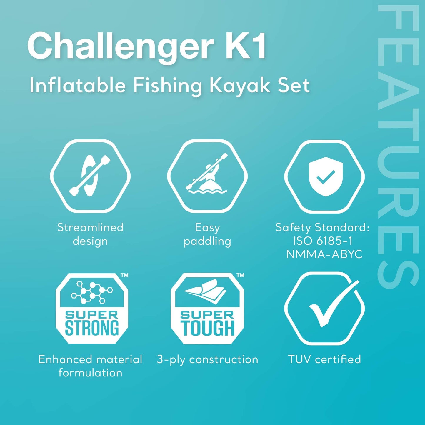 Intex Challenger K1 sporty inflatable kayak, 1-person, seat, oar, pump, repair kit