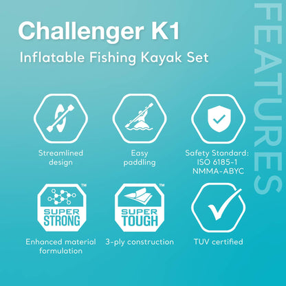 Intex Challenger K1 sporty inflatable kayak, 1-person, seat, oar, pump, repair kit