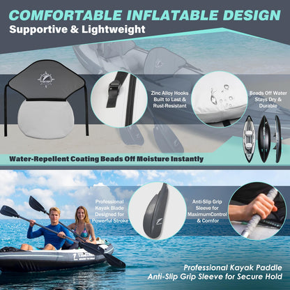 TIDETREK inflatable touring kayak, 1 or 2-person, waterproof seat, full accessories kit