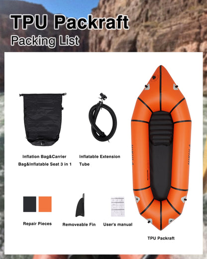 HIKULA lightweight TPU packraft, inflatable kayak for adults/kids, compact, durable, rapid inflate