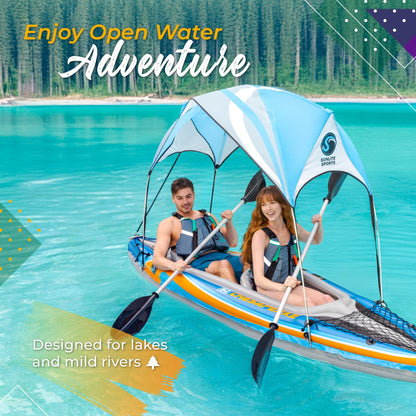 Sunlite Sports 2-person inflatable kayak with canopy, aluminum oars, pump, carry bag, 400lb