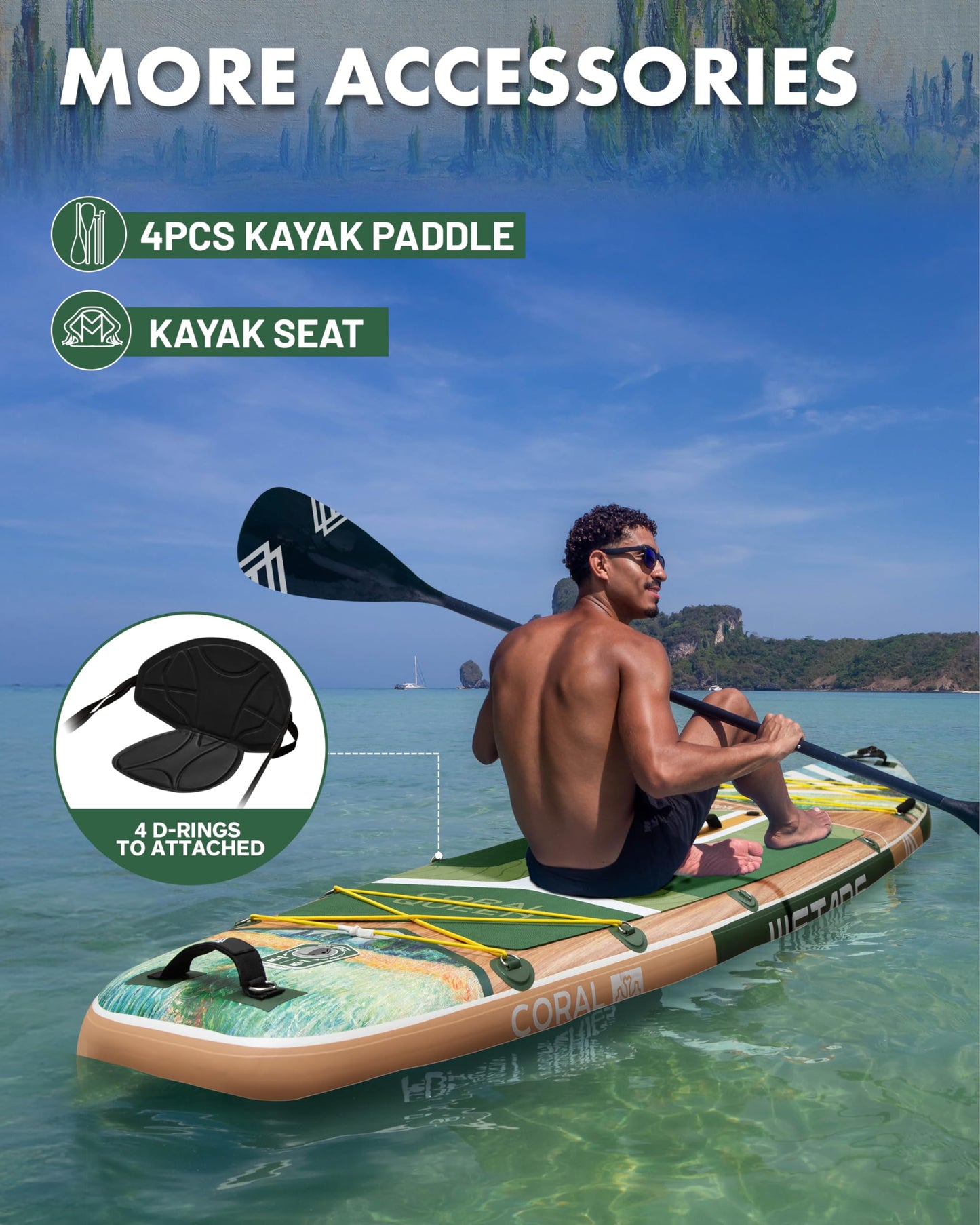 WETARE 11'6"x35" inflatable paddle board, 450lb capacity, extra wide, stable SUP