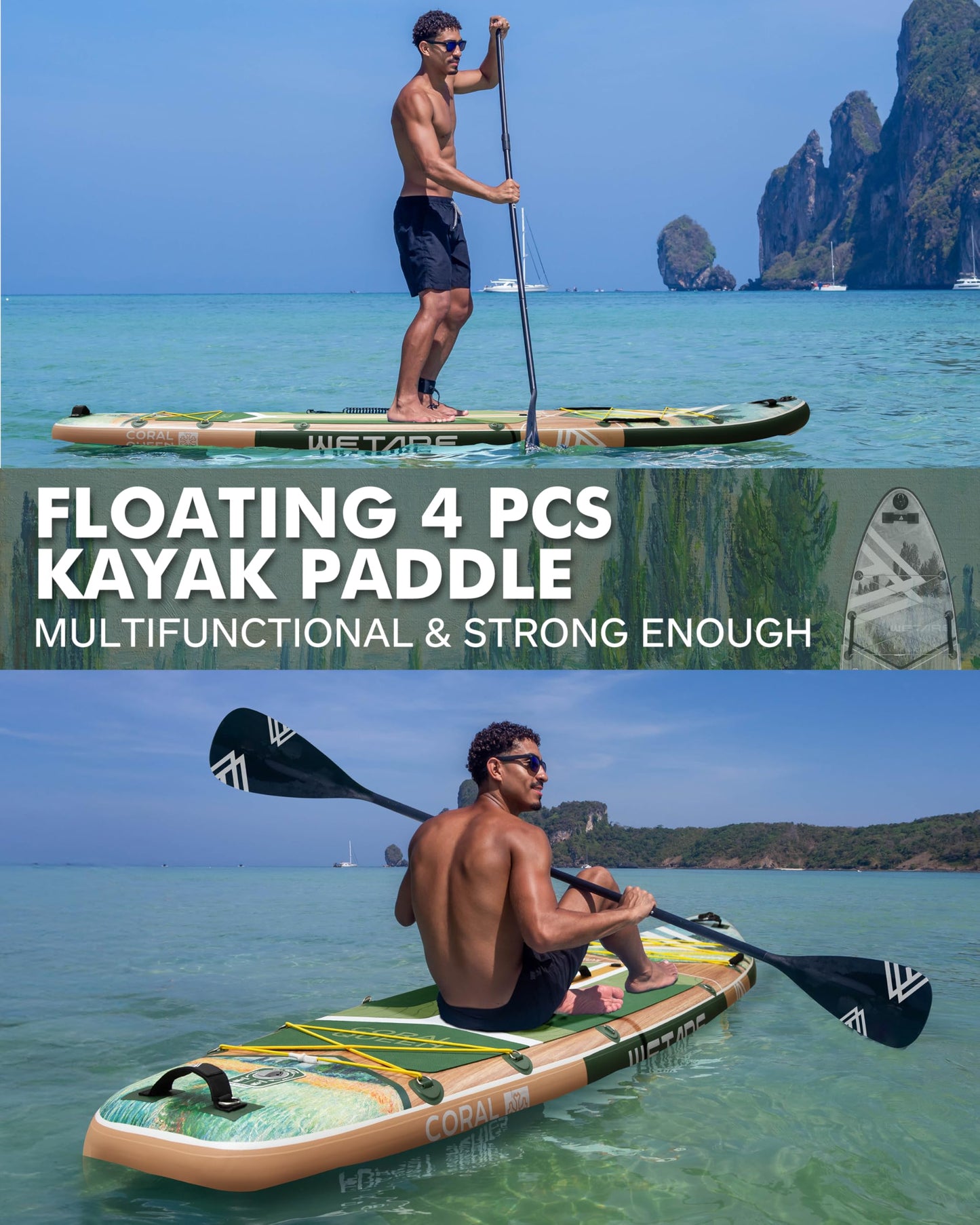 WETARE 11'6"x35" inflatable paddle board, 450lb capacity, extra wide, stable SUP