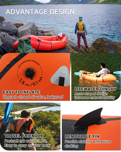 HIKULA lightweight TPU packraft, inflatable kayak for adults/kids, compact, durable, rapid inflate