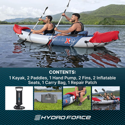 Bestway Hydro-Force Rapid X2 inflatable 2-person kayak, paddles, pump, removable fins