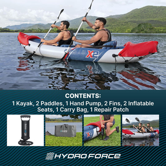 Bestway Hydro-Force Rapid X2 inflatable 2-person kayak, paddles, pump, removable fins